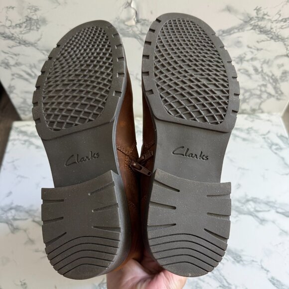 Clarks Women 9 Orinoco Art Boot Winter Shearling Lined Brown Leather Mid Calf - Picture 5 of 7